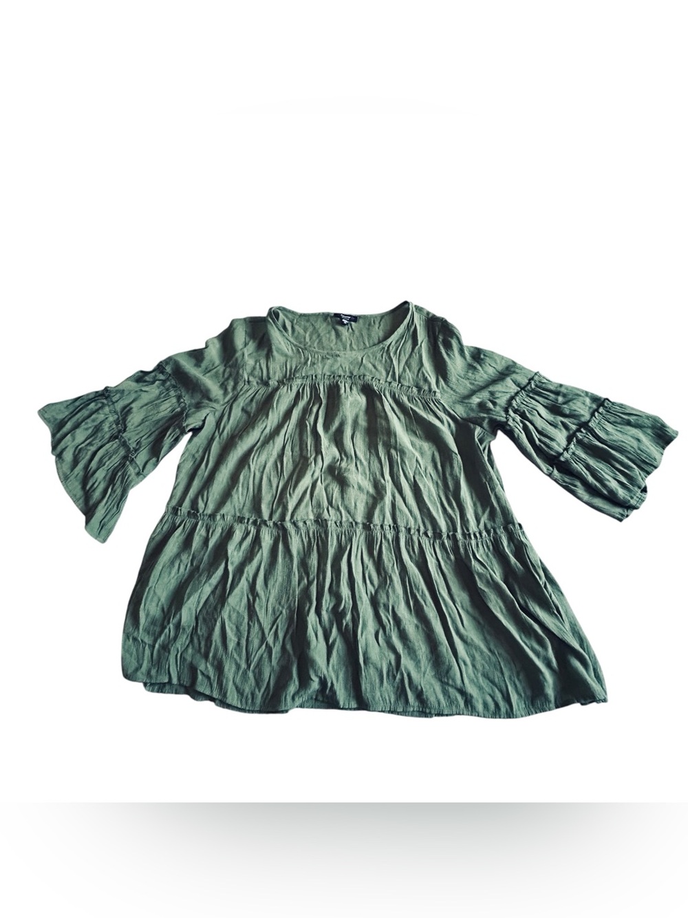 Cocomo Olive Green Peasant Blouse with Bell Sleeves